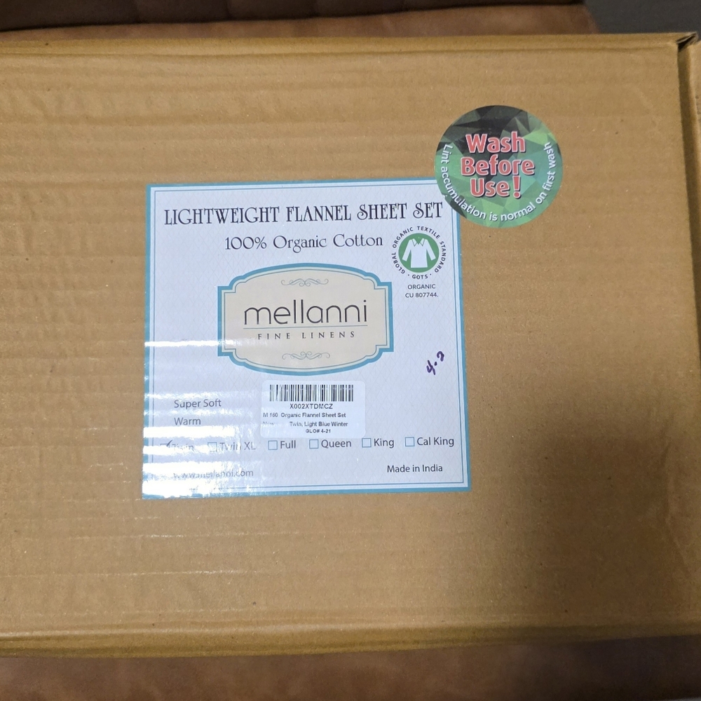 Melanni Lightweight Flannel Sheet Set  100% Organic Cotton- Twin - Picture 4 of 7